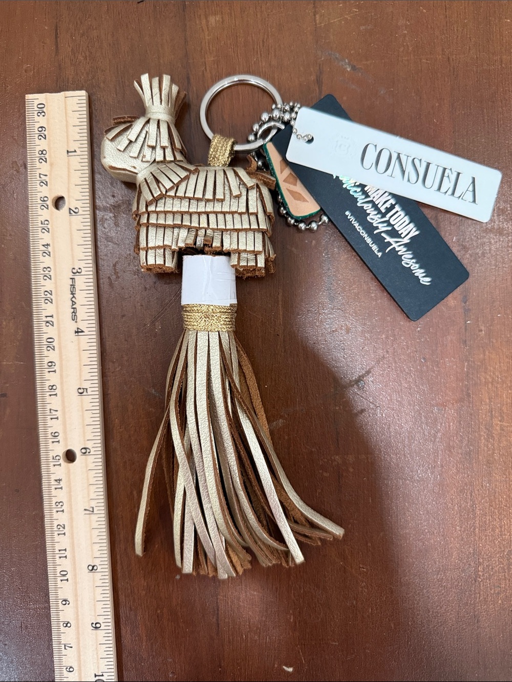 Consuela Metallic Gold Donkey Piñata Tassel Keyring